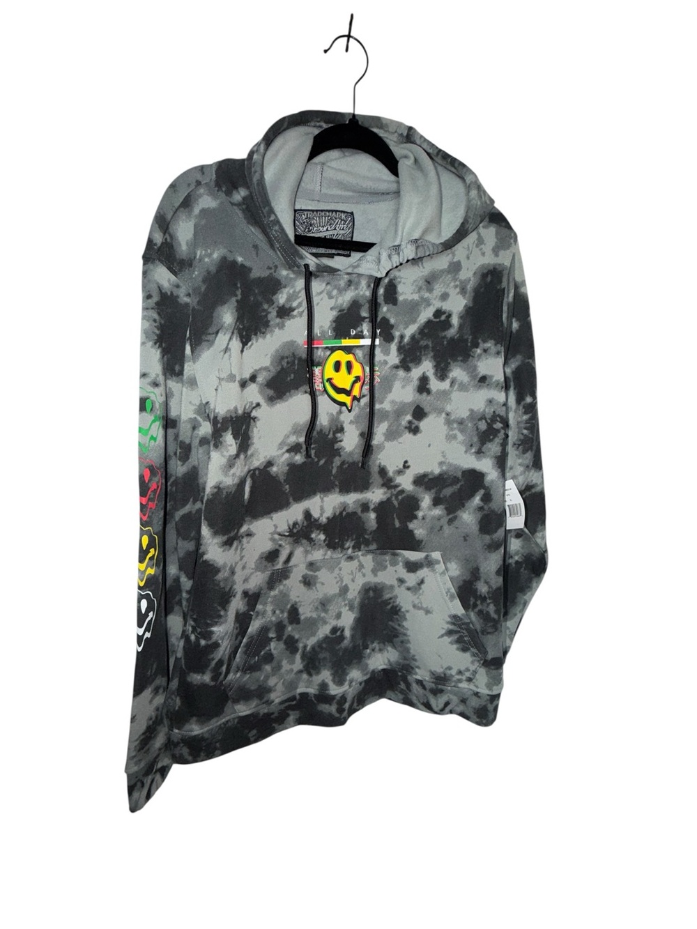 Brooklyn Cloth Black & Gray Tie-Dye Hoodie with Neon Smiley Graphics